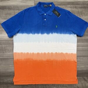 Polo‎ Ralph Lauren Men's Classic Fit Mesh Tie Dye Polo Blue Orange Size XL NEW